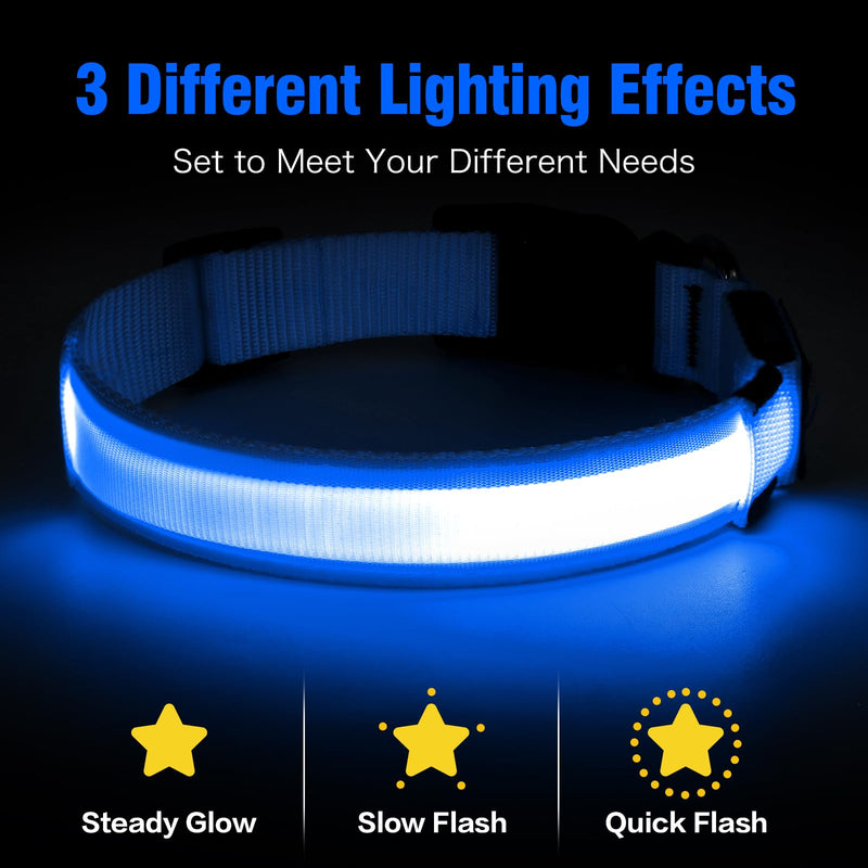 LED Dog Collar, USB Rechargeable Light Up Dog Collars, Adjustable Glow Collars for Dogs,Reusable Safety Dog Collar for Small, Medium, Large Dogs (Blue, Large) Blue - PawsPlanet Australia