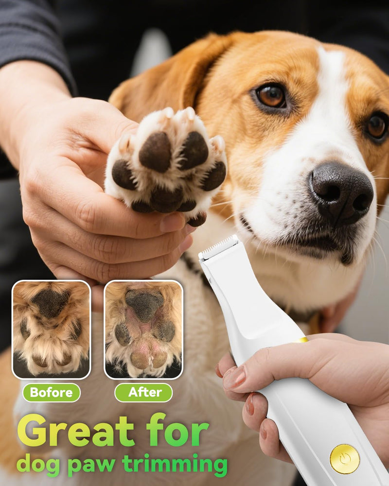 Dog Grooming Kit with Paw Trimmer, All-in-One Low Noise Electric Rechargeable Small Quiet Pet Clippers Foot Dog Hair Shaver with Stainless Steel Scissors and Comb for Dogs at Home White - PawsPlanet Australia