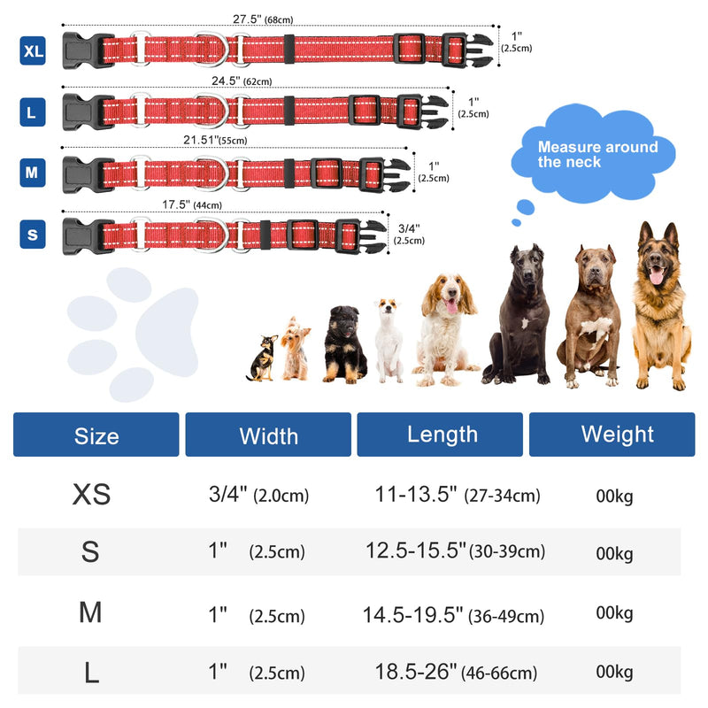 Reflective Martingale Dog Collars. Dog Collar with Quick Release Buckle. Adjustable Soft Padded Breathable Nylon Pet Collar Suitable for Puppies for Small Medium Large Dogs. L:1"Wind for 18.5"-26.5"Neck Red - PawsPlanet Australia