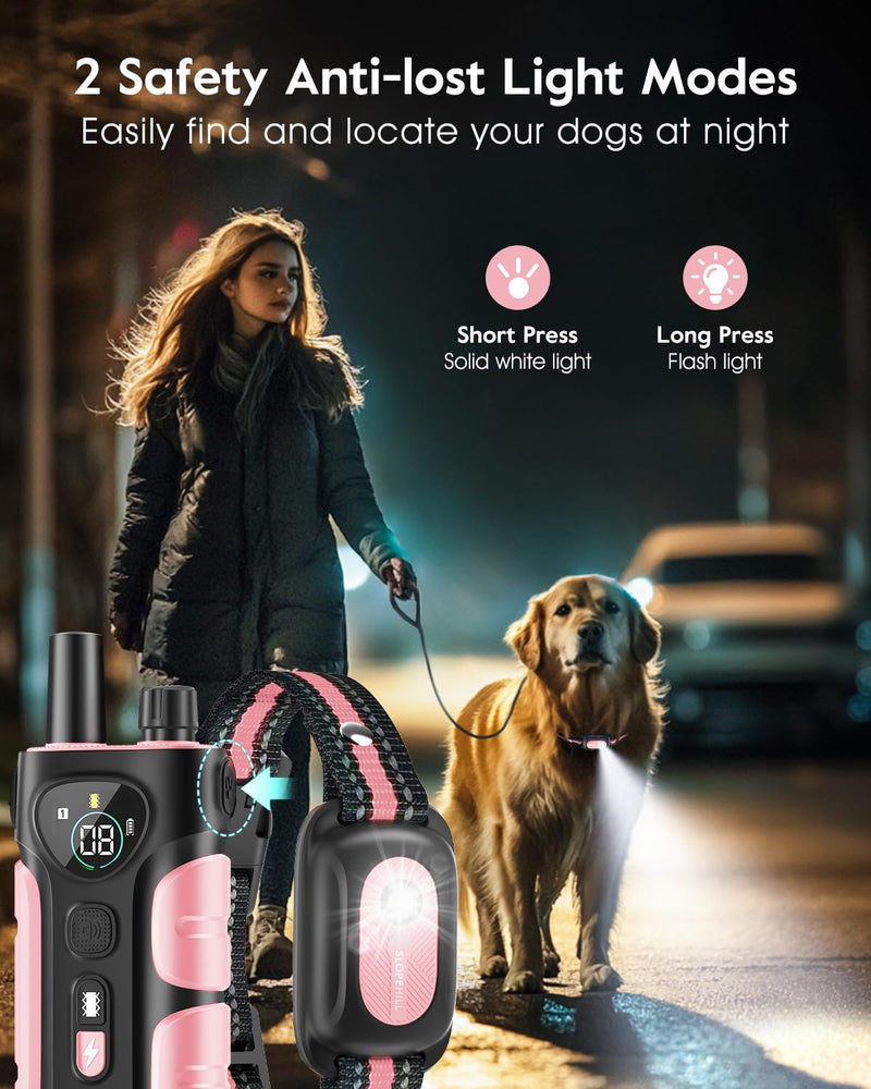 SLOPEHILL Dog Shock Collar,4200FT Dog Training Collar with Remote,IPX8 Waterproof E-Collar with Beep,Vibration,Shock,Flash Light,No Shock Mode,Electric Shock Collar for Small Medium Large Dog,Pink Pink - PawsPlanet Australia