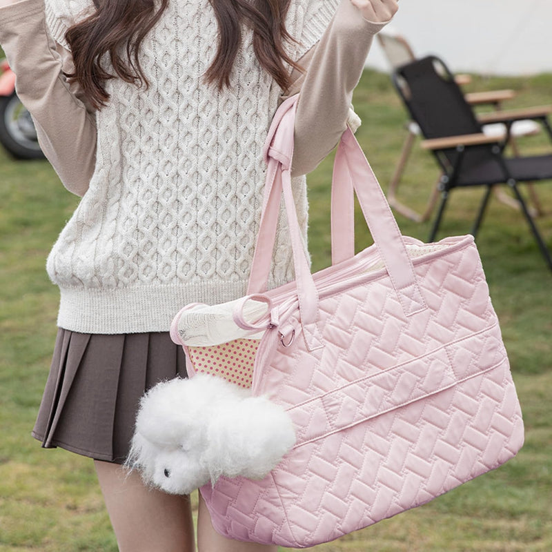 Small Puppy Purse Woman Bag,Cats/Puppy/Rabbits/BunnyCarrier Handbag with Multiple Pockets,Breathable Mesh Soft Cushion,Pets Travel Carriers Totes Picnic Outdoor 7-15lbs (Pink, Large) 16.0"L x 7.0"W x 12.0"H Pink1