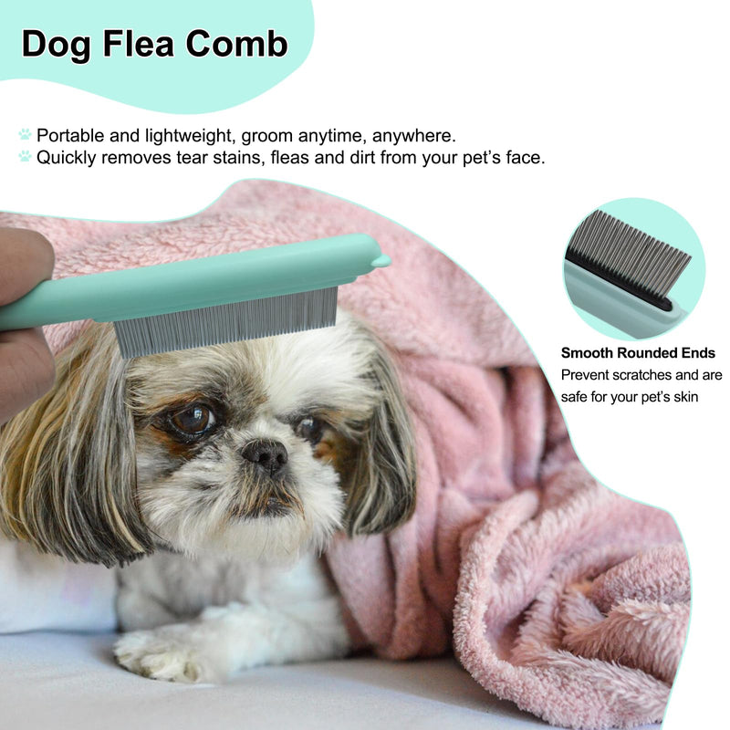 Cute Plastic Dog Comb with Stainless Steel Bristles and Furry Ears Design - Pet Grooming Tool for Removing Dirt and Tangles （Green） Green