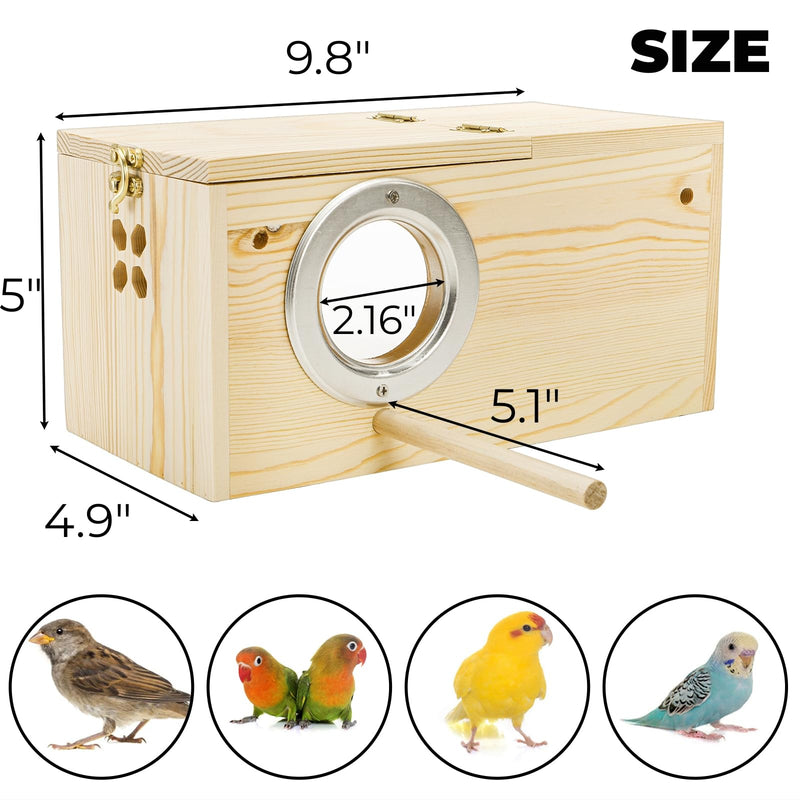 Hiceeden Visual Parakeet Nesting Box, Premium Pine Bird Nest Box with Perch, Transparent Acrylic Bird Cage House Wooden Breeding Box for Budgie, Finch, Lovebirds, Cockatiel, Parrot, 9.8×4.9×5 Inches - PawsPlanet Australia