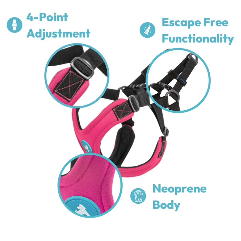 Gooby Escape Free Sport Harness - Pink, Small - No Choke Step-in Patented Neoprene Dog Harness with Four-Point Adjustment for Small to Medium Dogs Small chest (12.5-18.75")