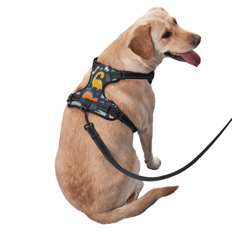 No Pull Dog Harness for Small Dogs Easy Walk Dog Vest Adjustable Collars Harnesses & Leashes Set Breathable Oxford Outdoor Walking Safety Reflective Strip Kids Cute Dinosaurs Prints - PawsPlanet Australia