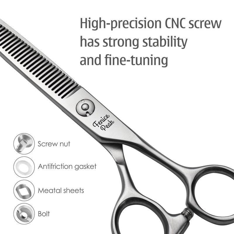Fenice Peak 3pcs Dog Grooming Scissors Set Straight Thinning Curved Shears Stainless Steel Shears for Pet Grooming Sharp and Durable with Case Suitable for home users and Professional Groomer 6.5‘’thin+7.0‘’cut+7.0‘’curved - PawsPlanet Australia
