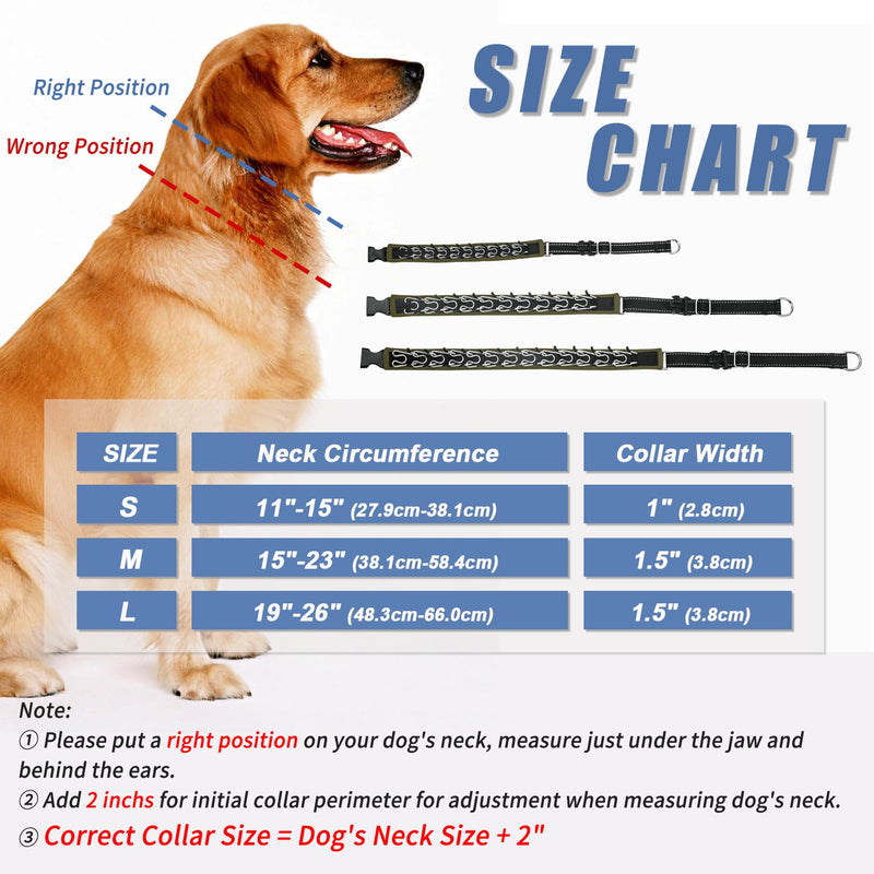 Martingale Collar for Dogs: Heavy Duty Nylon No Pull, Adjustable, Reflective, Slip Collar for Large, Medium or Small Dogs - Training, Walking - Army Green M (15"-23" Neck, 1.5" Wide) Black Army Green - PawsPlanet Australia