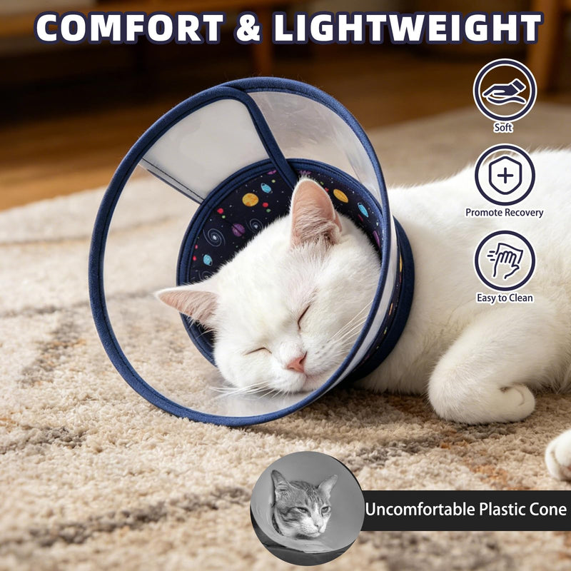 PUPTECK Cat Cone Collar Soft for Neck, Pet Recovery Collar to Stop Licking After Surgery, Adjustable Elizabethan Pet Collar for Small Medium Cats Kittens, NavyBlue M "M (Neck Girth 8.5-11.5in, within 11lbs)"