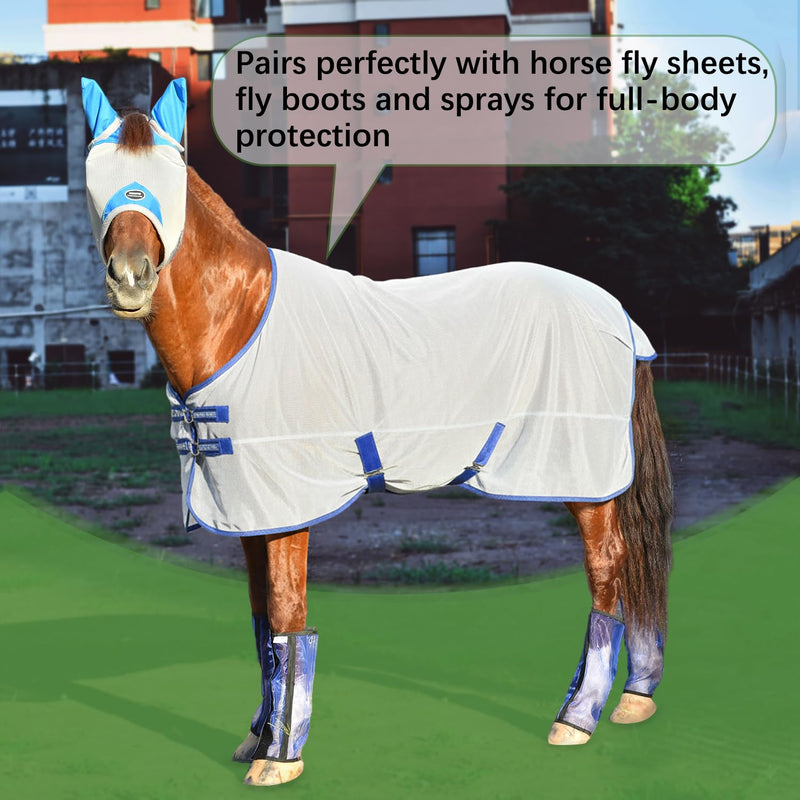 Horse Fly Mask, Adjustable Fly Masks for Horses with Ears, Breathable and UV Protection, Comfort Mesh Without Nose Cover, Horses Accessories (Grey, Blue, Large) Grey - PawsPlanet Australia