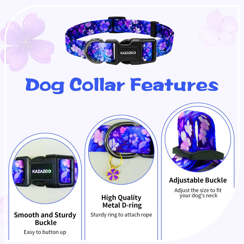 Kazazoo Dog Collar Cute and Soft Nylon Puppy Collar Girl, Adjustable Dog Collars for Small Medium Dogs, Purple Flowers-S S
