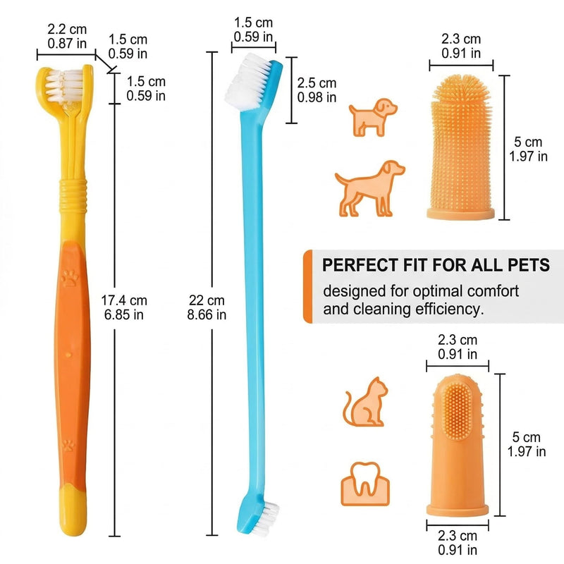 8-Piece Dog Toothbrush Set for Dogs and Cats: Triple Toothbrush, Finger Toothbrush, Double-Headed Toothbrush for Small, Medium, and Large Dogs - Dental Care