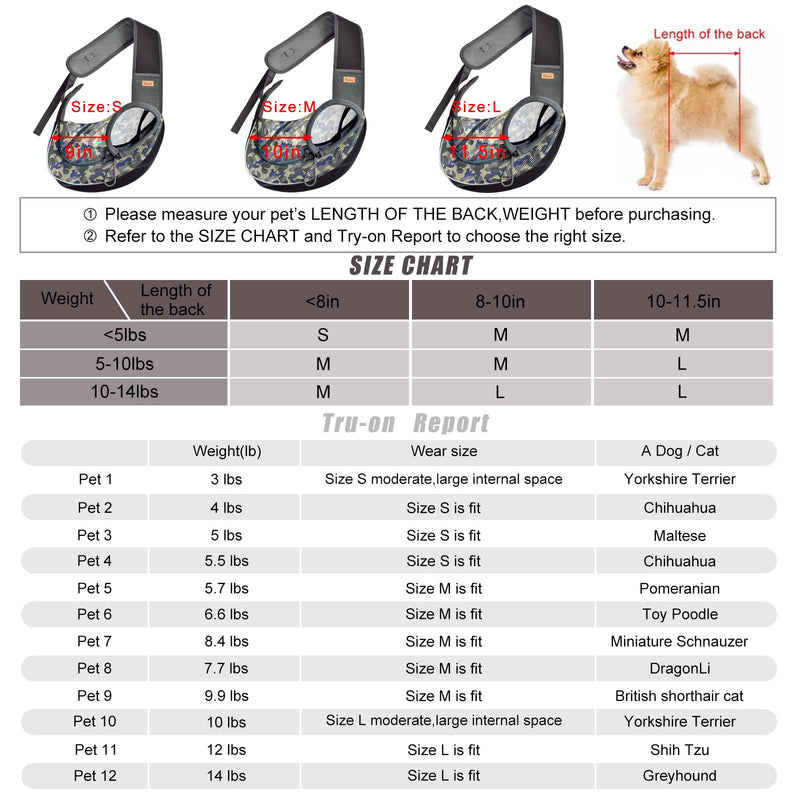 Cuby Pet Dog Sling Carrier for Small Dogs Cats Breathable Mesh Travel Safe Sling Bag Carrier for Dogs Cats Puppy (M Camouflage) M (5-9.5 lbs) - PawsPlanet Australia