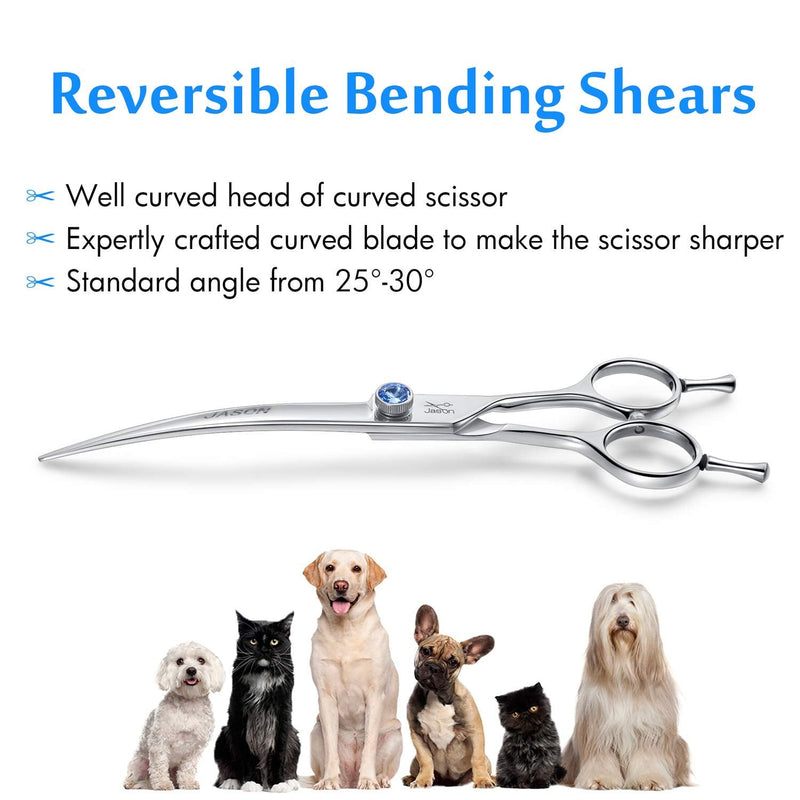 JASON 7" Curved Dog Grooming Scissors, Ergonomic Pets Cats Trimming Shears with Offset Handle and a Jewelled Screw for Right Handed Groomers, Sharp, Comfortable Christmas Gift 7.0"