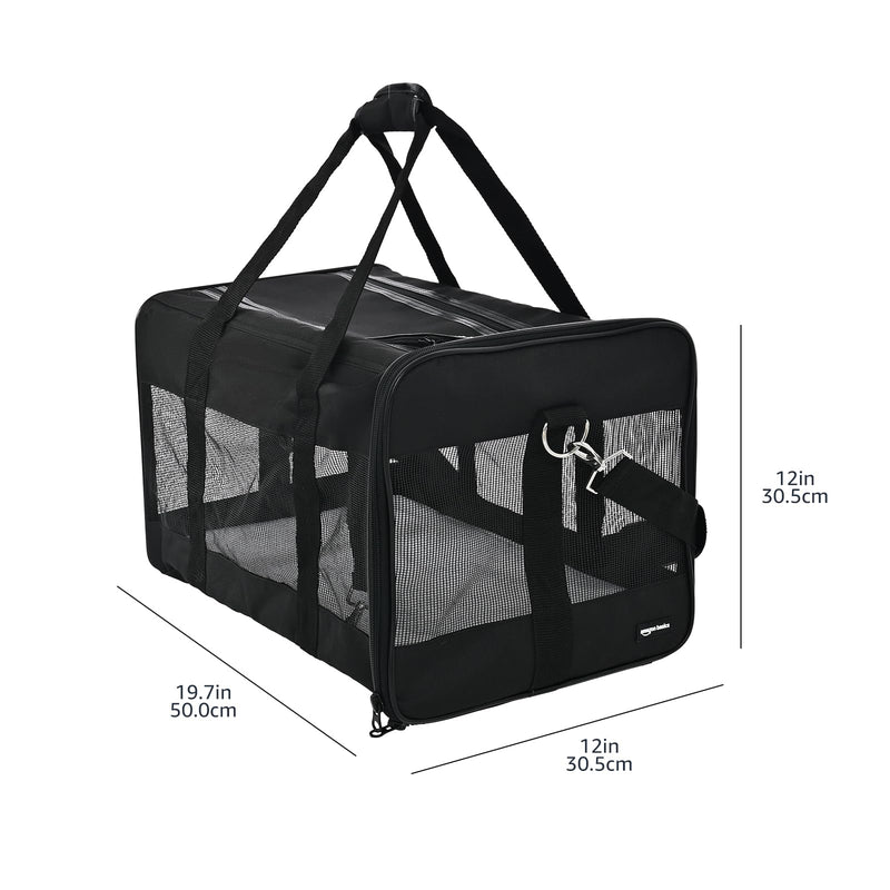 Amazon Basics Airline Approved Soft-Sided Mesh Pet Travel Carrier with Shoulder Strap, Removable Washable Fleece Pad, Top Opening, Ventilation for Dog, Cat, up to 22 pounds, 19.7Lx12Wx12H in., Black 20.0"L x 12.0"W x 12.0"H Without Wheels
