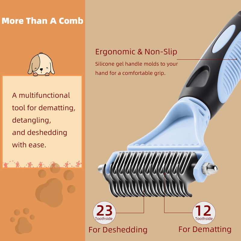 3PCS Cat & Dog Brush Set: Slicker & Deshedding Brush, Dematting Comb, and Bath Brush – Premium Grooming Tools for Shedding & Tangle-Free Fur (blue) blue - PawsPlanet Australia