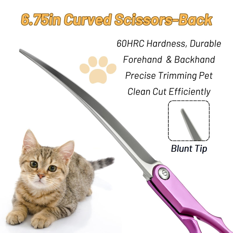6.75in 30° Curved Dog Grooming Scissors Professional, Japanese VG10 Stainless Steel Sharp Scissors for Dog Grooming, Lightweight Ergonomic Trimming Shears for Face and Paws Cut, Cat Pet Groomer, Red 6.75 inch - PawsPlanet Australia