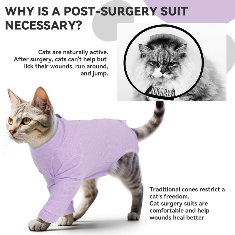 Cat Onesie for Cats After Surgery Male Female, Breathable & Soft Fabric Cats Spay Recovery Suit, Cone Alternative Surgical Suit with Leg Sleeves to Stop Licking, Cat Wound Care Shirt Wear(Purple, M) Medium Purple
