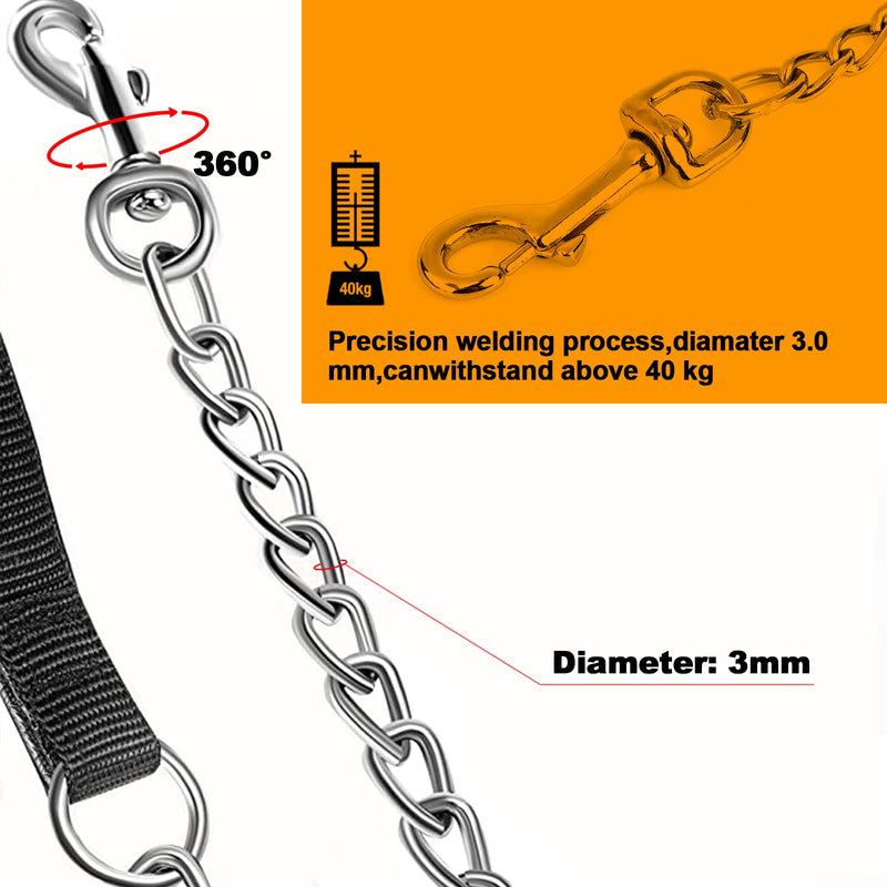 Heavy Duty Metal Dog Leash, 4 FT Chew Proof Pet Leash Chain with Soft Padded Handle for Large & Medium Size Dogs (4 FTx3 mm (0-80 lbs)) 4 FTx3 mm (0-80 lbs) - PawsPlanet Australia