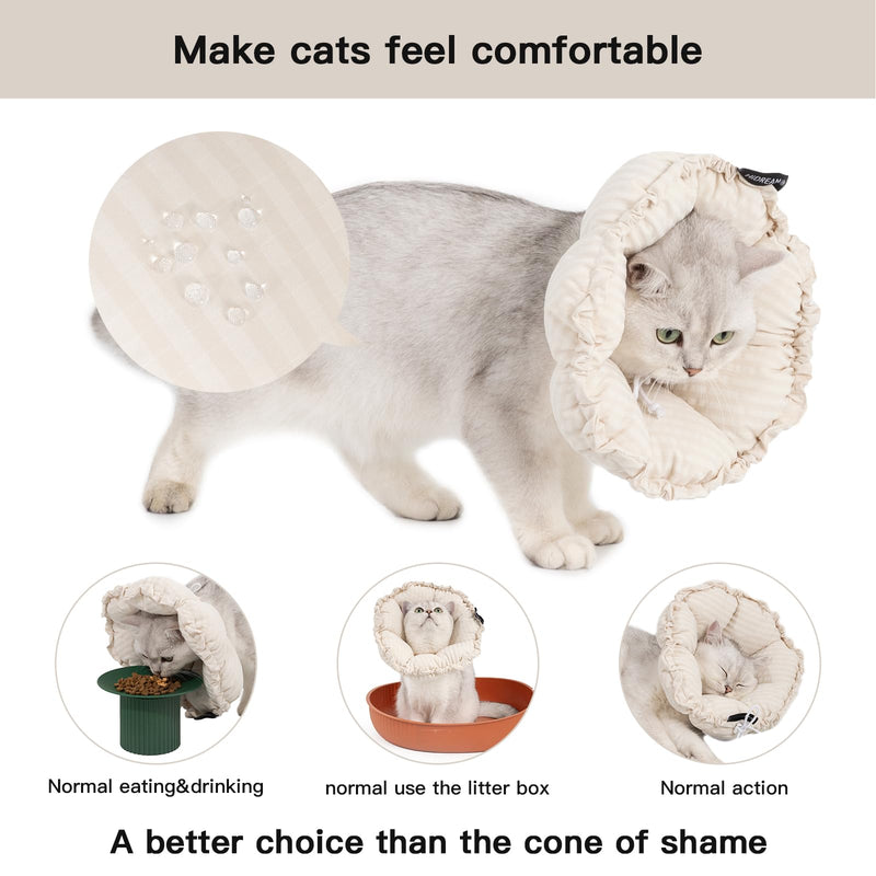 H HIDREAM Soft Cat Cone Collar， Cute Adjustable Cat Recovery Collar，Elizabethan e Collar that can Protect Head and Foot Wounds，Egg White All-Season Style M
