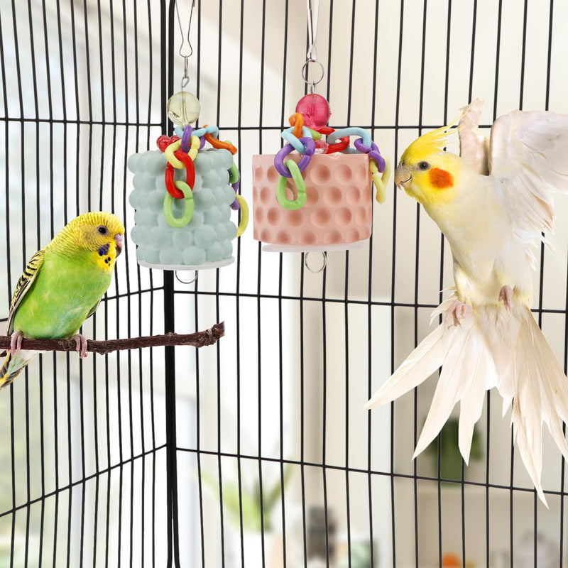 Wontee Bird Beak Grinding Stone Bird Calcium Block Chewing Treats Toy for Budgies Cockatiels Conures Quaker Senegal Parrot, 2PCS (Orange+Green) Orange+Green