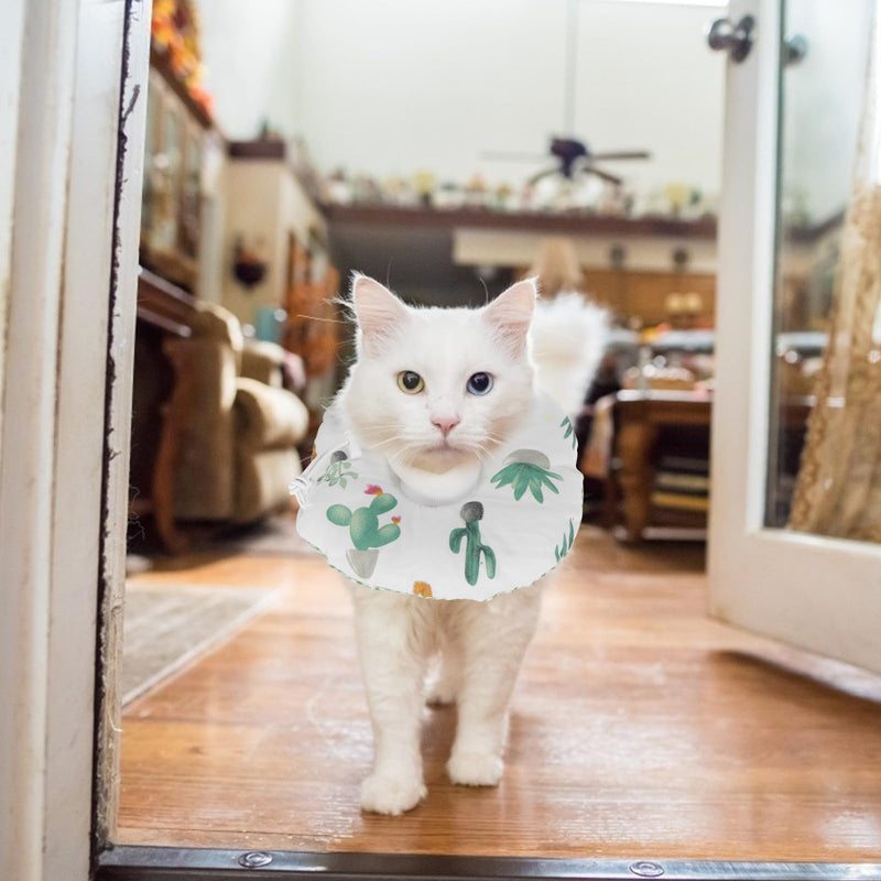 SOLUSTRE Soft Cotton Cat Neck Collar for Cats, Wound Healing and Dental Care with Cute Pattern, Adjustable Recovery Cone