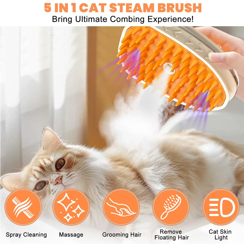 5 in 1 Cat Steam Brush for Shedding with Skin Detection, Rechargeable Pet Spray Hair Removal Comb for Cats Dogs Long Short Haired Pets, Steaming Dog Brush for Shedding Massaging Grooming - PawsPlanet Australia