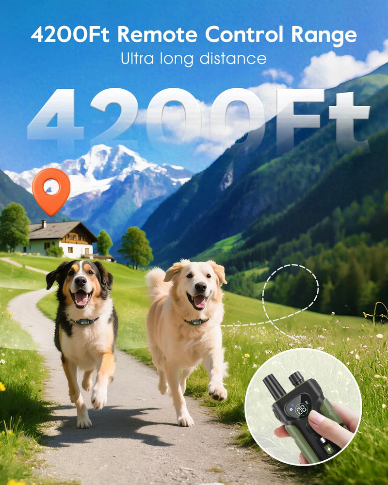 SLOPEHILL Dog Shock Collar,4200FT Dog Training Collar with Remote,IPX8 Waterproof E-Collar with Beep,Vibration,Shock,Flashing Light,No Shock Model,Electric Shock Collar for Dogs,Green 2PCS Green - PawsPlanet Australia