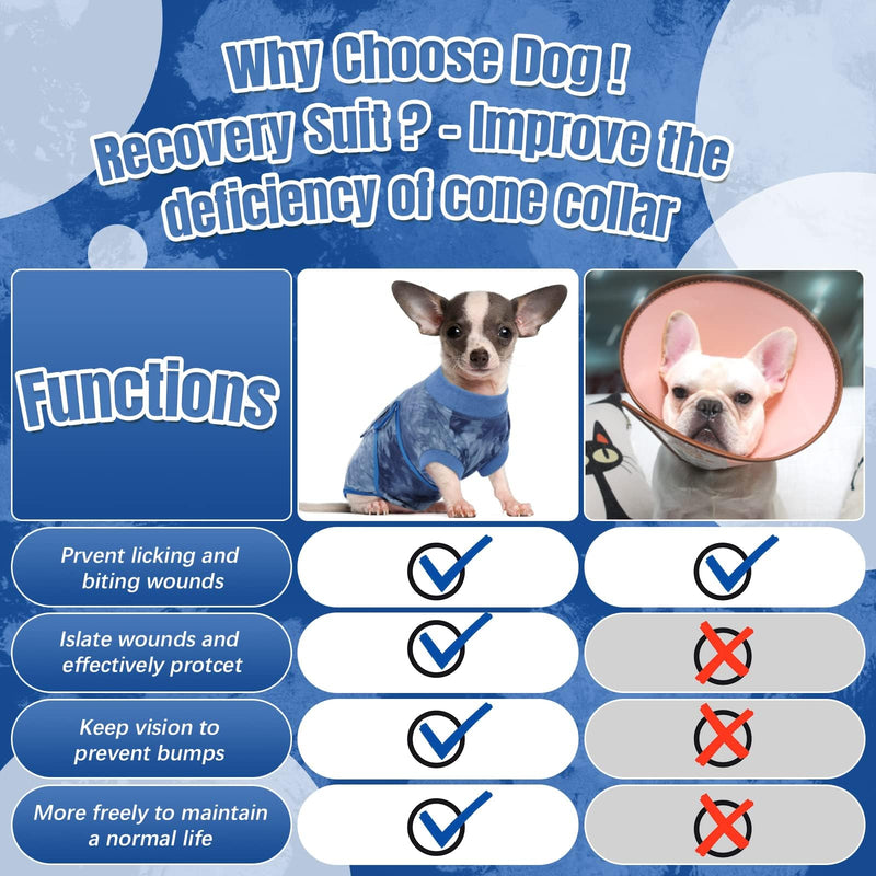 Kuoser Dog Surgery Recovery Suit, Anti Licking Pet Surgical Suit for Dogs Male Neuter, Female Dog Surgery Suit for Spay Subsititute E-Collar Cone, Dog Body Suits After Surgery Blue Tie Dye 2XL XX-Large (Back: 24.8" - 29.5"; Weight: 70+ LB) - PawsPlanet Australia