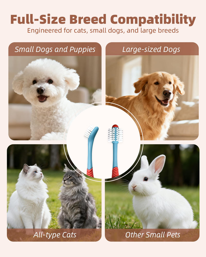 2PCS Double Headed Dog Toothbrush, Dual Ended 360 Degree Cat Teeth Cleaning Products, Dental Cleaning with Dog Toothpaste and Plaque Remover (Blue *2) Blue *2