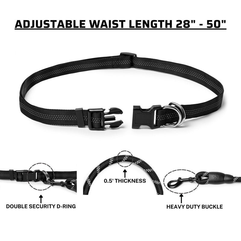 5ft Hands Free Dog Leash, Waist Dog Leash, Heavy Duty Belt Dog Leashes with Zipper Pouch, and Highly Reflective Threads for Walking, Jogging, and Running with Your Dog - PawsPlanet Australia
