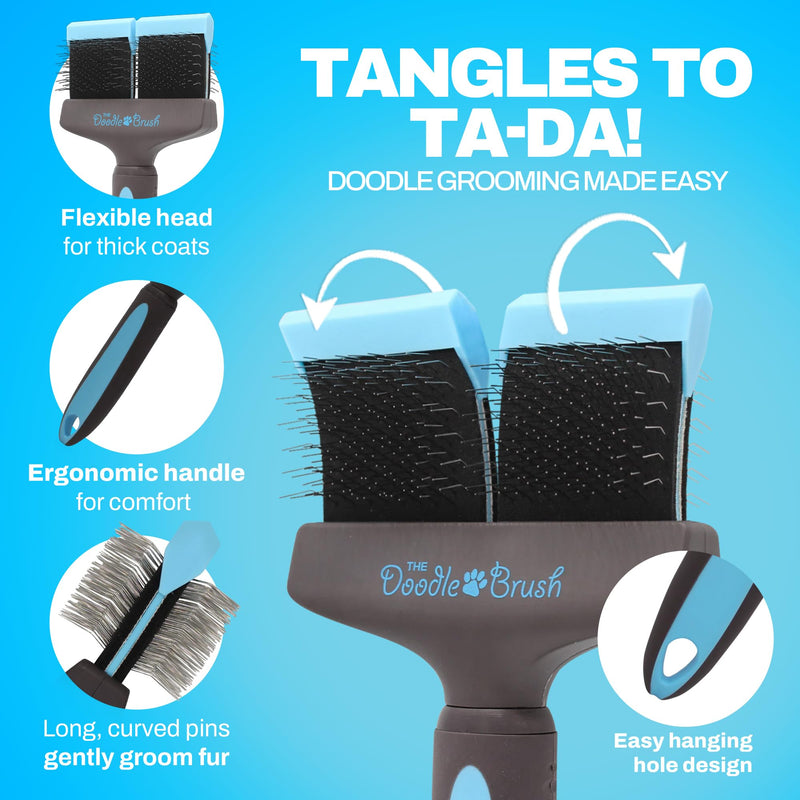 Doodle Brush for Dogs - Dog Hair Brush, Dog Brush for Poodles, Goldendoodle Brush, Bernedoodle - Flexible Head Slicker Brush for Dogs, Poodle Brush, Labradoodle Brush, Sheepadoodle - Dual Head Blue Double Head - PawsPlanet Australia