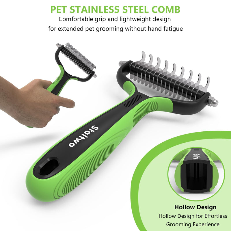Pet Grooming Supplies - 2-in-1 Professional Undercoat Rake and Pet Brush | Shedding Control for Long Haired Dogs and Cats, Deshedding Tool, Furminator for Dogs, Green - PawsPlanet Australia