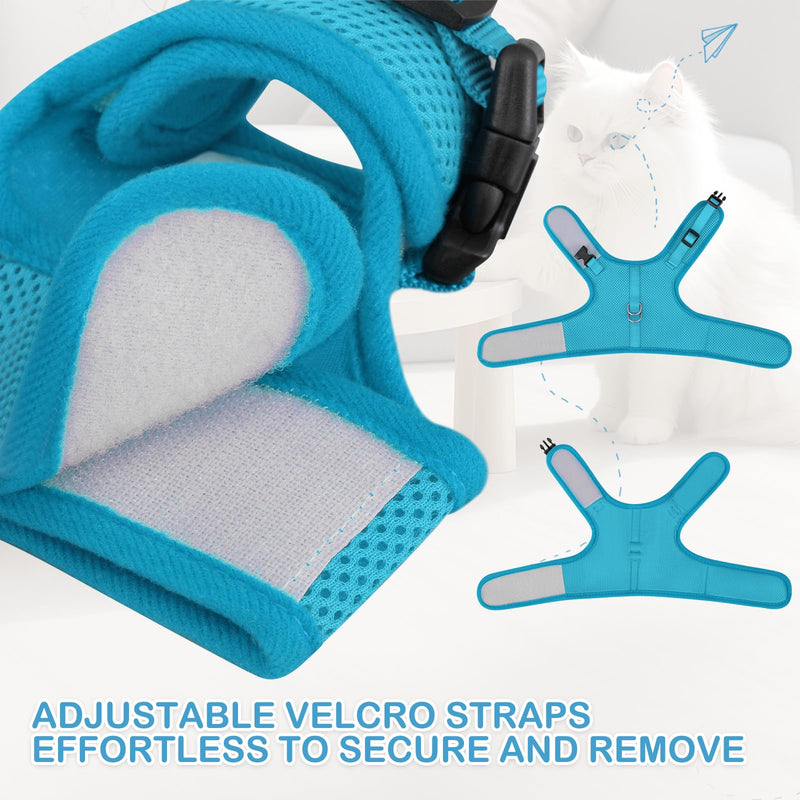 MoNiBloom Soft Cat Harness for Walking Escape Proof and Travel, Kitten Adjustable Breathable Vest Harness - Sky Blue, M - PawsPlanet Australia