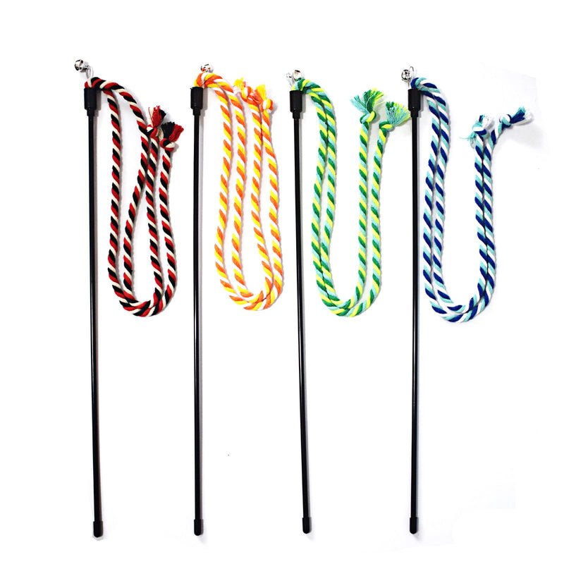 Cat Wands, 4 PCS Colorful Rope Cat Toys Interactive Cat Teaser Wands with Bell for All Breed Sizes - PawsPlanet Australia