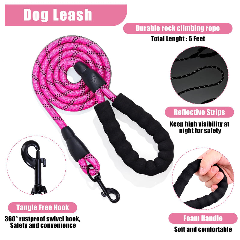 No Pull Dog Harness Adjustable Collar & Leash Set - Dog Halter Harnesses Collapsible Bowls & Poop Bag Dispenser Muzzle ID Tags Toys Fits Small Medium Large Dogs (Pink-M) Pink