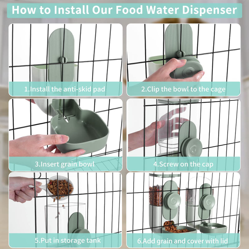 Hanging Automatic Food Water Dispenser,Gravity Rabbit Feeder Water Dispenser Set,Cage Cat Water Dispenser,Food Bowl for Bunny Guinea Pig Ferret Water Dispenser (Cage Grid Spacing Over 1.2'') Green - PawsPlanet Australia