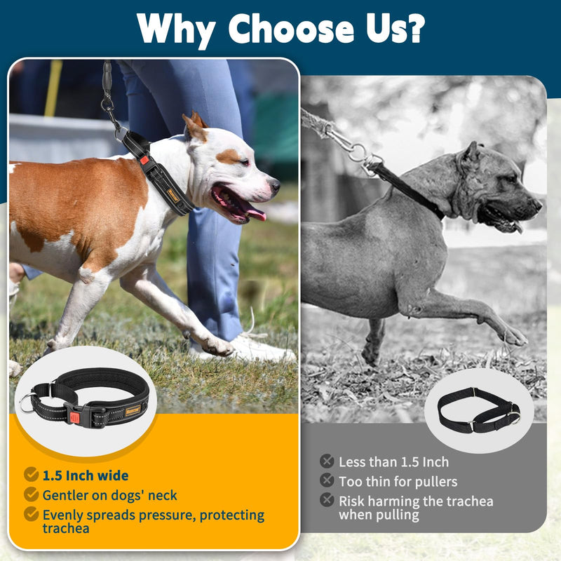 Mayerzon Martingale Collar for Medium Large Dogs, No Pull Dog Collar with Buckle, Soft Padded Reflective Martingale Dog Collar for Training Walking Outdoor(Black, L) Black L(Neck: 18-19.75") - PawsPlanet Australia