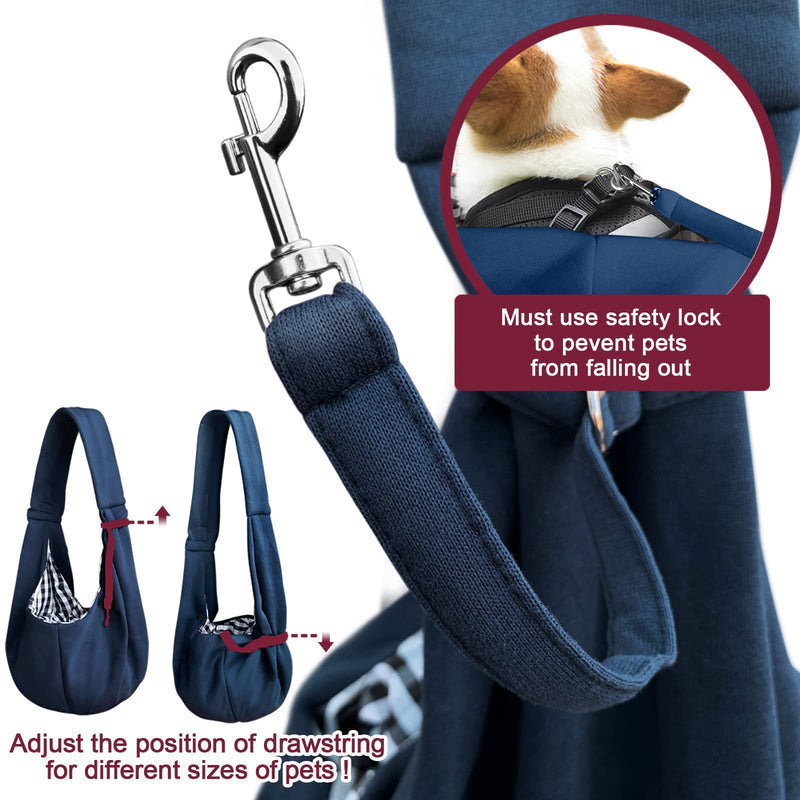 Pet Dog Sling Carrier for 3-10 lbs pet,Dog Purse Pouch,Dog Satchel,Reversible unadjustable Strap Travel Hand-Free Safe Bag Small Puppy Backpack (Dark Blue) Dark blue M - Classic Strap - PawsPlanet Australia