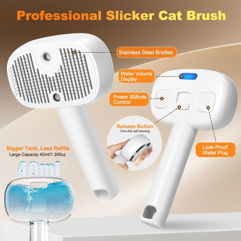 Pet Steam Brush for Dog & Cat - 3-in-1 Spray Hair Removal Comb for Shedding & Grooming, Dog Brushes for Indoor Cats, Cat Steam Brush & Pet Grooming Rake for Long & Short Haired Pets