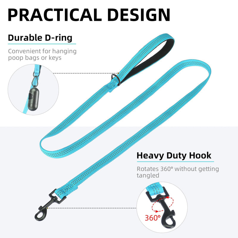 PUPTECK Reflective Dog Leash with Comfortable Padded Handle Durable Nylon Dog Lead for Small Medium and Large Dogs Cats Walking Running Training Outside, Teal, M 4.9 FT - PawsPlanet Australia