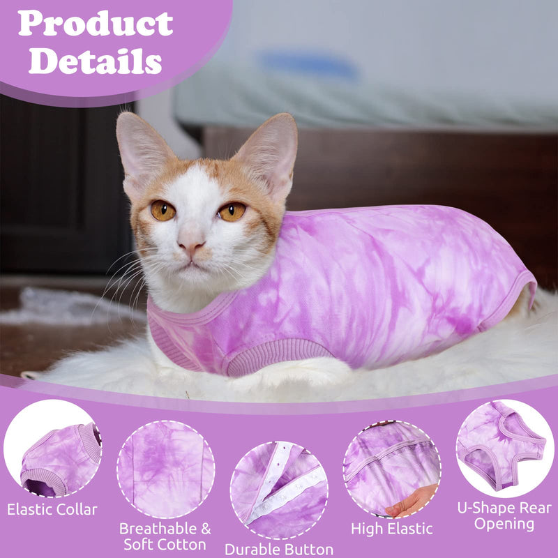 SAWMONG Cat Recovery Suit After Surgery Recovery Shirt Breathable E-Collar Alternative Non-Lick Pet Body Suit (XS, Purple) XS