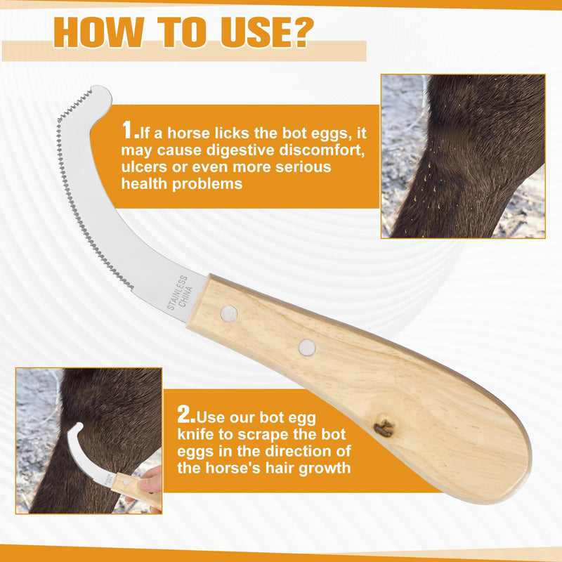 Bot Egg Knife for Horses Stainless Steel Blade with Wood Handle Horse Farrier Tool Professional Grooming Bugs bot fly egg remover for horses Precision Grooming Tool for Bot Egg Removal