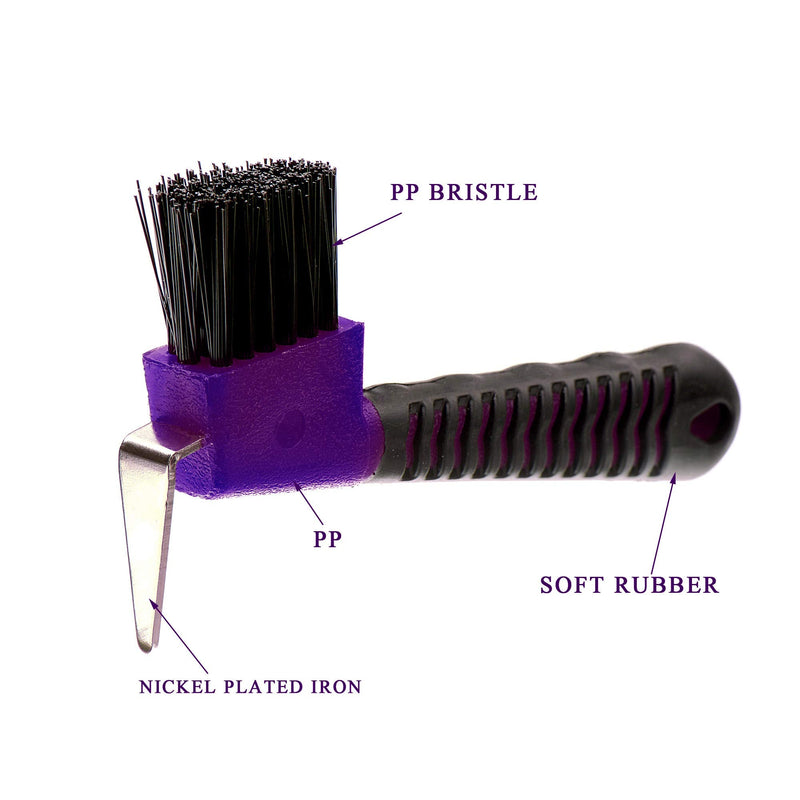 Horse Hoof Pick Brush with Soft Touch Handle (Purple) Purple
