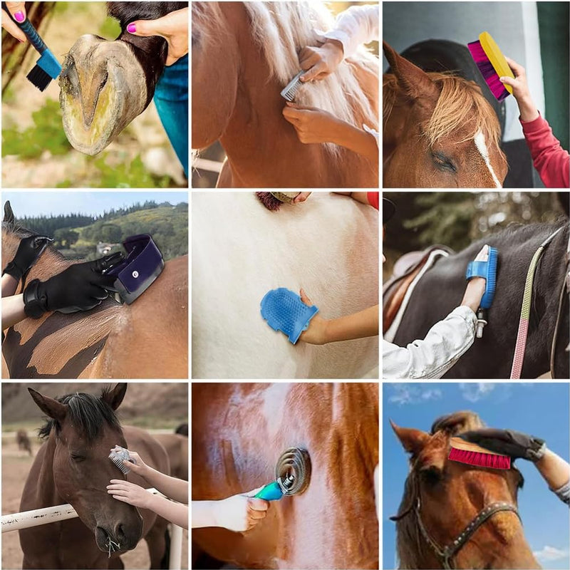 La La Pet® Grooming Kit with Bag - 11Pcs Brush Set for Horse Cleaning, Care and Tack Room Supplies - PawsPlanet Australia