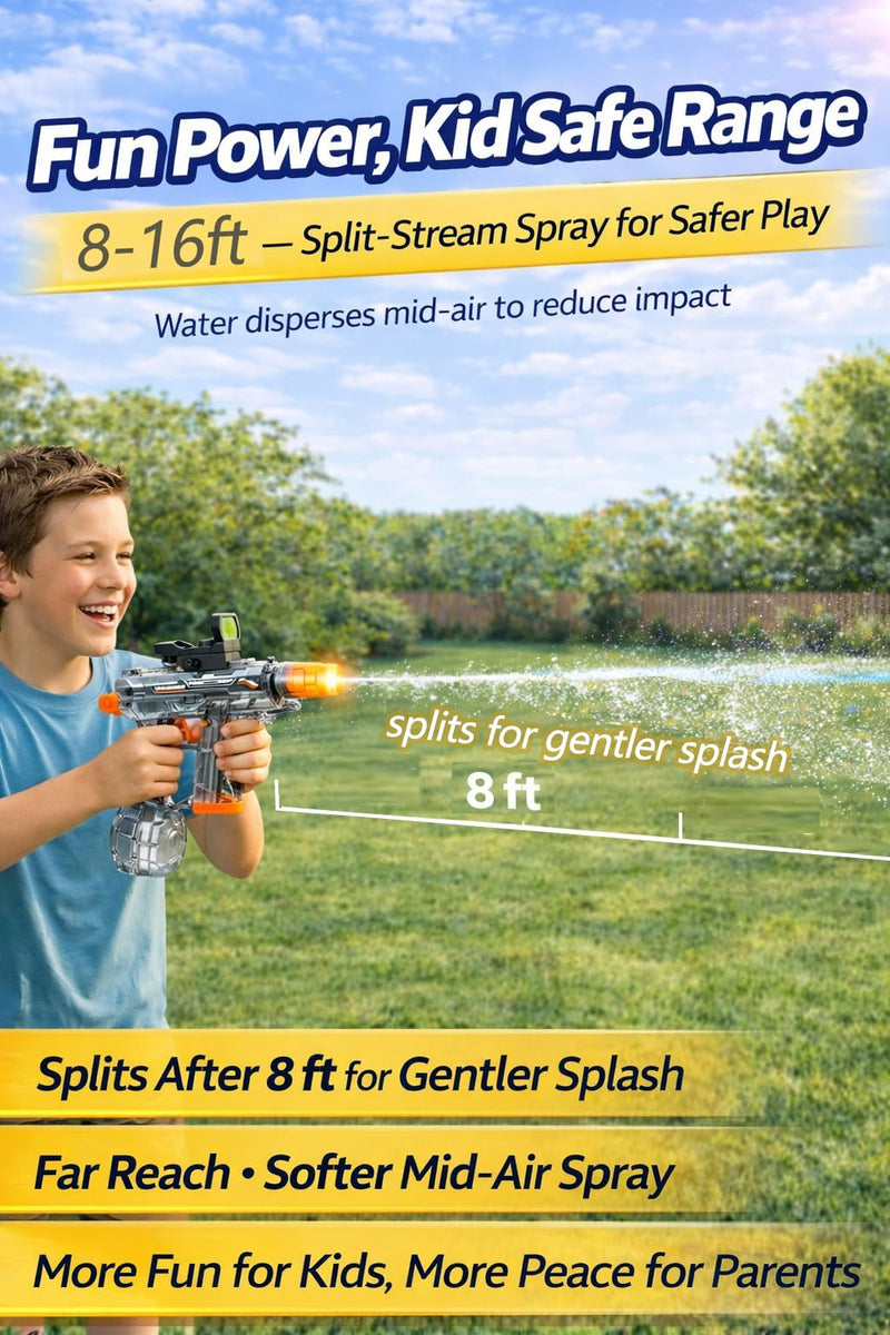 Electric Water Gun for Kids 5–12 Automatic Battery Powered Water Blaster Rechargeable Water Guns with LED Muzzle 8-16 ft Range, Outdoor Summer Pool Beach Toys Birthday Gift for Boys Girls Black02