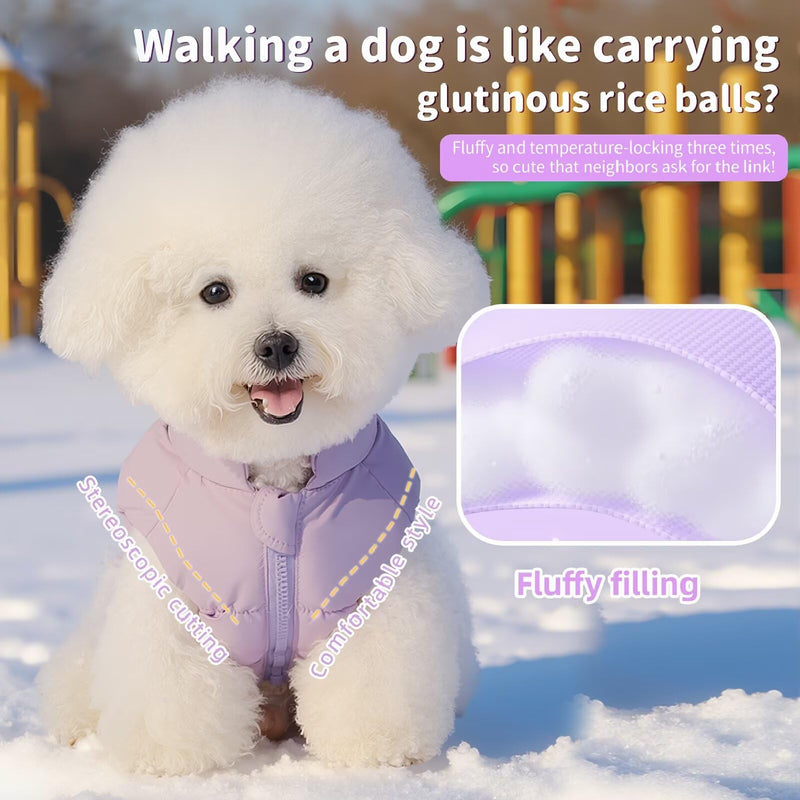Pet Winter Vest Waterproof Windproof Stand Collar Elastic Belly Warm Puffer Jacket with Reflective Stripes, Sleeveless Design for Small Dogs Cats Purple Large - PawsPlanet Australia