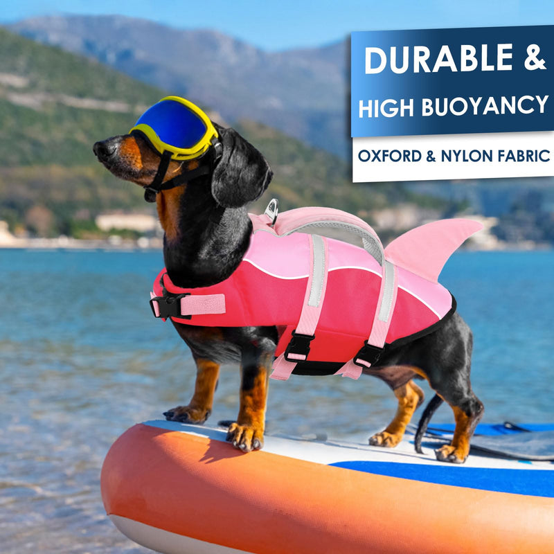 AOFITEE Dog Life Jacket, Dog Life Vest for Swimming, Shark Dog Life Vest with Rescue Handle and Reflective Stripe, Ripstop Dog Lifesaver Float Coat, Dog Swimming Vest for Small Medium Large Dogs Pink - PawsPlanet Australia
