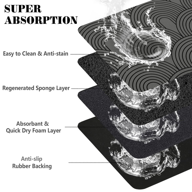 Dog Food Mats for Floors Absorbent, Pet Cat Food Mat - Quick Dry Dog Bowl Mats for Food and Water, Eco-Friendly Boho Pet Supplies S(12"×20") 01-Dark Grey - PawsPlanet Australia