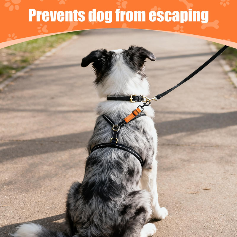 Dog Collar Safety Clip, Reflective Double-Ended Backup Connector for Harness to Collar, Adjustable Safety Clip for Prong, Pinch Collars, Prevents Escapes & Accidental Disconnection (Orange) Orange