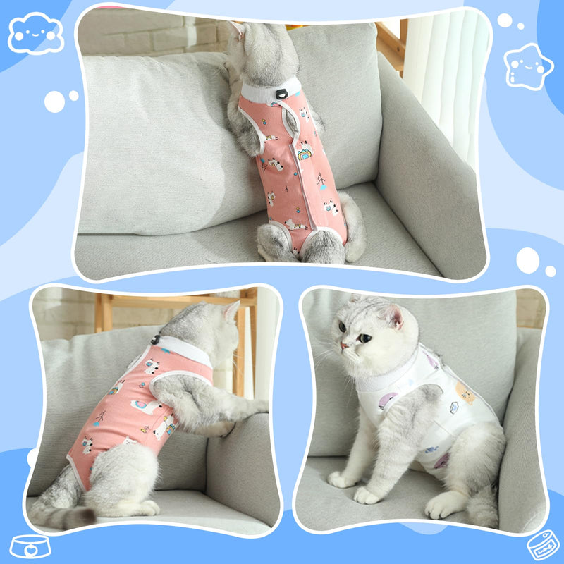 2PCS Cat Recovery Suit for Abdominal Wounds or Skin Diseases, Pink Alpaca & Blue Cat Cat Onesie for Cats After Surgery Female Kitten Recovery Suit, Breathable E-Collar Alternative - PawsPlanet Australia